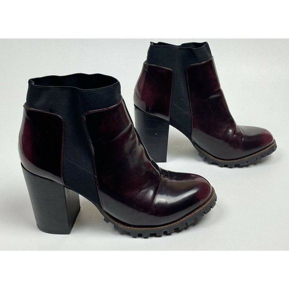 Steve Madden Women's Oxblood Leather Chunky Lug Boots Antyy Chelsea Ankle SZ 9.5 - Picture 4 of 12